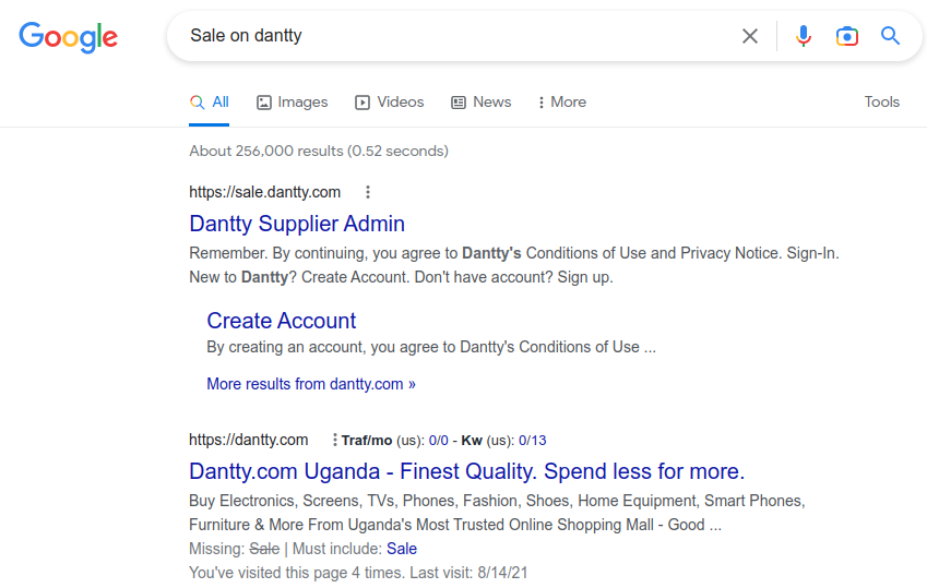 dantty google search results